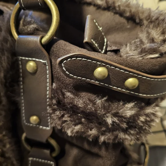 Dolls Kill Current Mood Brown Faux Fur Tote Bag Purse - Picture 6 of 7